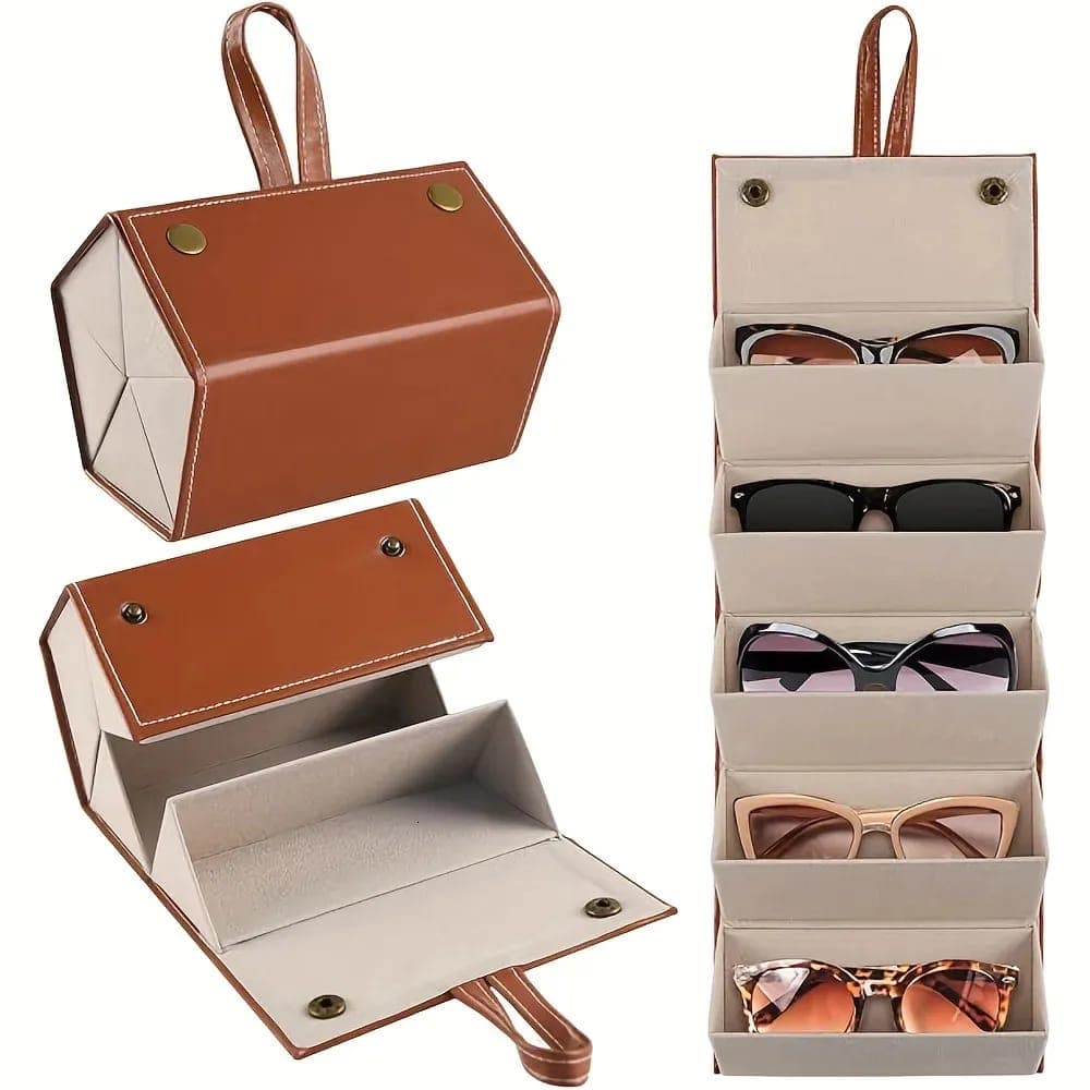 No Brand Portable Foldable 5-Slot Sunglasses Storage Case | Travel Eyeglasses Organizer with Handle daily essentials &…