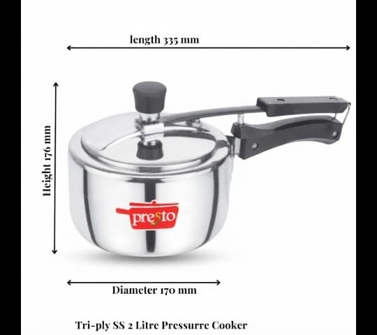 Presto Presto Triply Stainless Steel Classic Inner Lid Pressure Cooker 2 Litre | Induction Base | Durable SS Cooker daily…