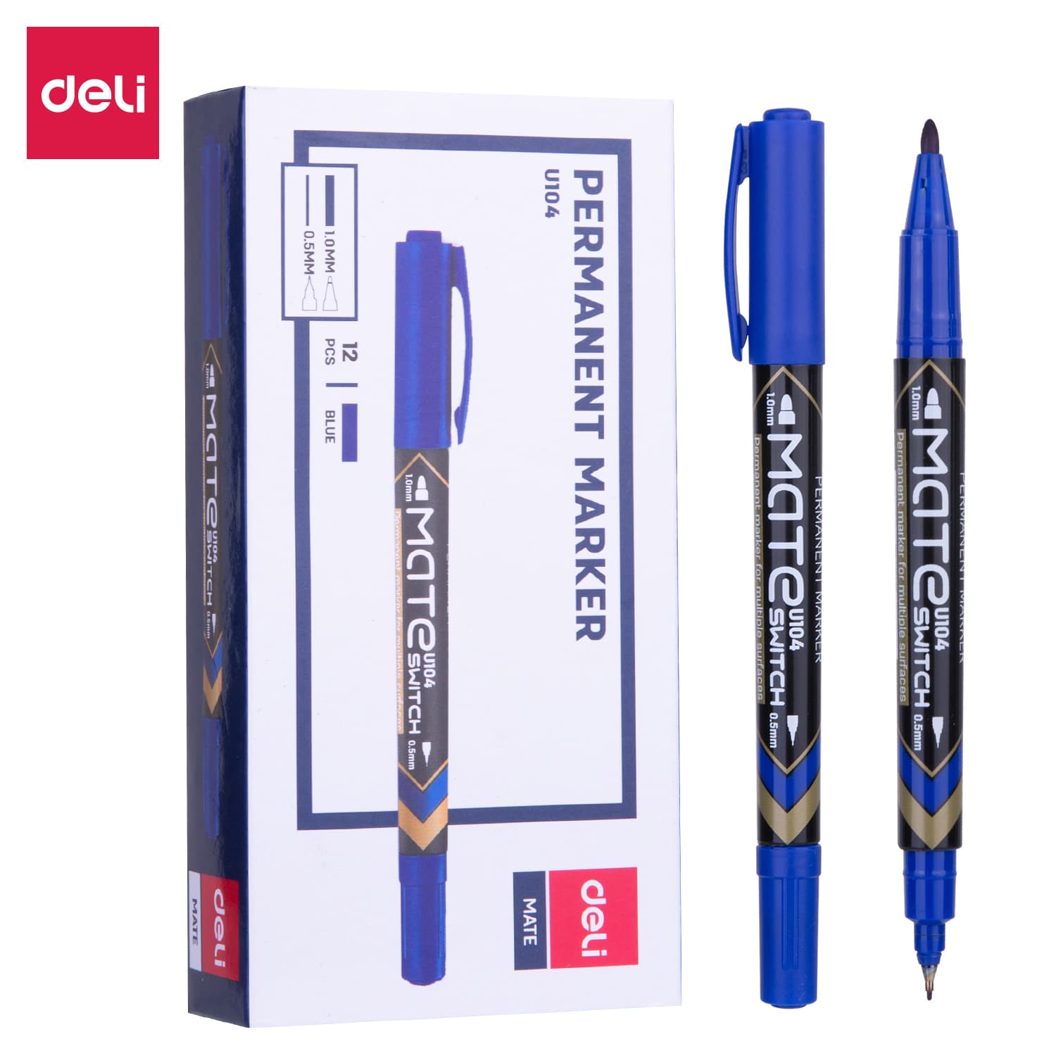 Deli Deli EU10430 Permanent Marker | Dual Tip Waterproof Marker | Blue Ink stationary, toys & sports — image 1 of 4
