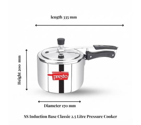 Presto Presto Stainless Steel Induction Base Classic Pressure Cooker 2.5 Litre | SS Pressure Cooker daily essentials &…