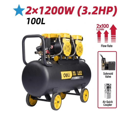 Deli 100L Air Compressor EDL-WKY100-E1 2200W 3HP Heavy Duty Belt Driven Air Compressor