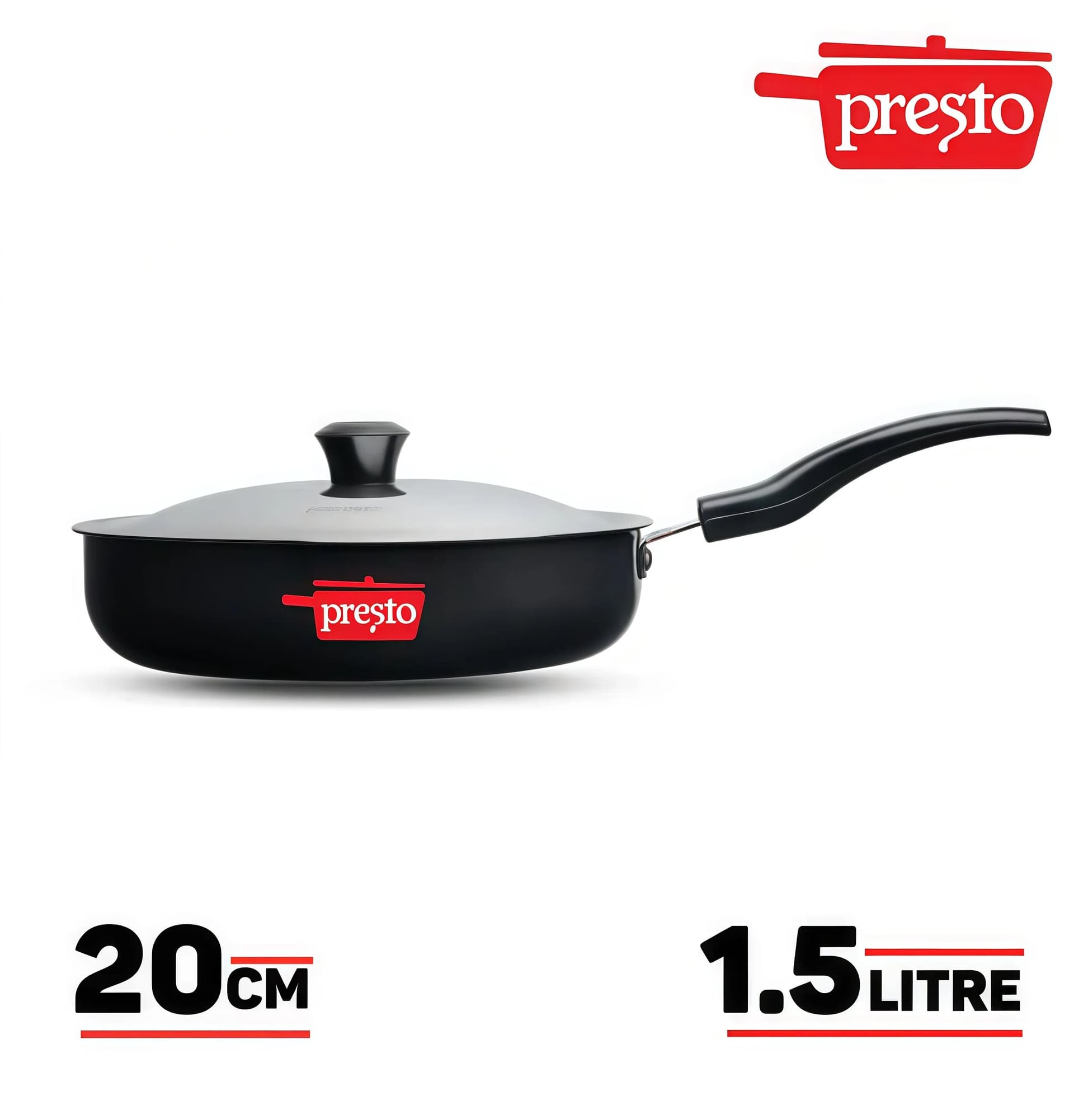 Presto Black Hard-Anodized Frypan 200mm with Stainless Steel Lid