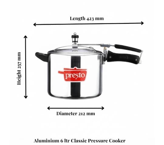 Presto Presto Pressure Cooker Aluminium Classic Inner Lid 6 Litre | NS Certified Cooker daily essentials & lifestyle
