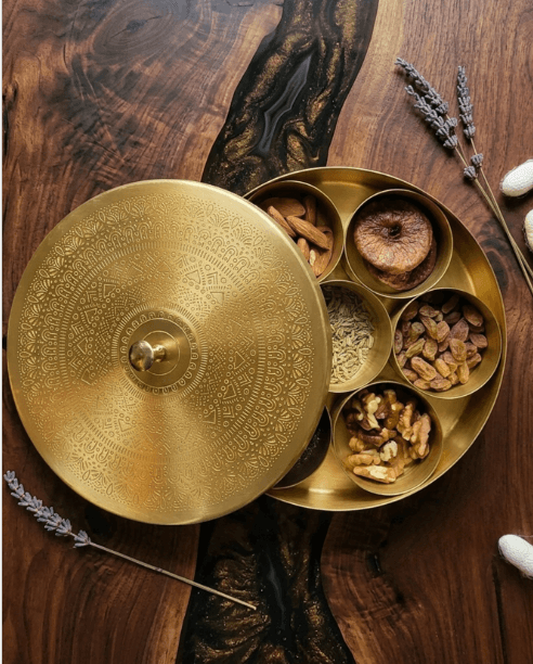 Brass Spice Box (2 No) | Traditional Masala Dabba for Kitchen Storage -Weight 0.840 kg, Height 50mm and Width 210 mm